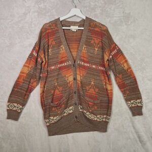 Ralph Lauren Denim Supply Aztec Size L Cardigan Plunge Neck Tribal Linen Cotton